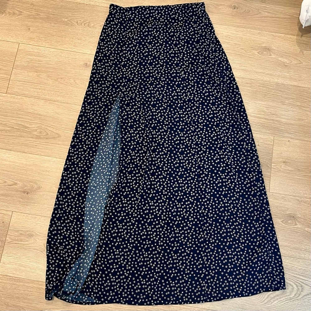 Navy Polka Dot Maxi Skirt